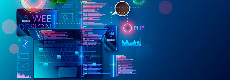 Graphic depicting web designer tools and code