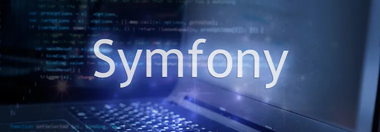 Napis SYmfony na tle kodu i laptopa